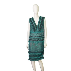 Vestido Tadashi Shoji Azul Hasta la Rodilla Sin Mangas Lentejuelas Encaje con Flecos Talla 10 - Imagen 1 de 9