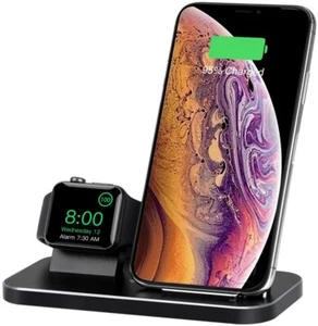 2 in 1 Aluminum Alloy Wireless Charging Station Compatible iWatch Holder iPhone - Picture 1 of 7