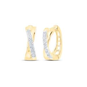 Aretes tipo argolla redondos de diamantes de oro amarillo de 10kt para mujer de 1/6 quilates - Imagen 1 de 1