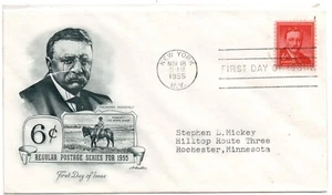 First Day Cover Scott's #1039 6¢ Stamp Teddy Roosevelt Nov 18 1955 New York - Picture 1 of 1
