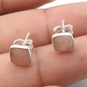 Wedding Gift For Her 925 Silver Natural Pink Opal Gemstone Stud Earrings - Picture 1 of 13