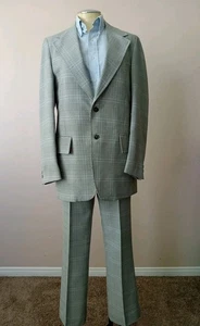 Vtg 70s Polyester Plaid Suit Sz42 34W Lenox Royal - Picture 1 of 9