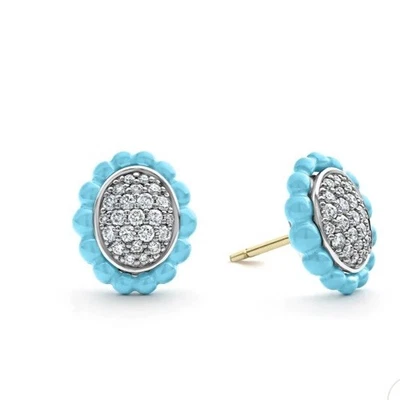 Blue Caviar Ceramic Oval Diamond Stud Earrings Retail $1750 NEW - Image 1 of 4