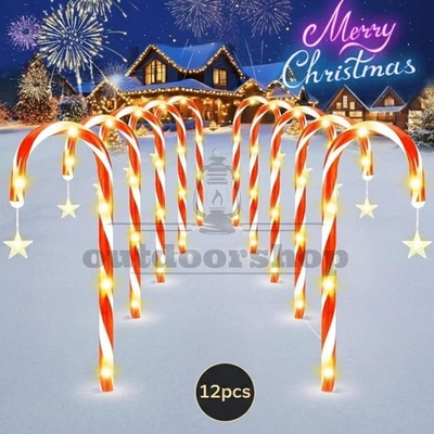 Paquete de 12 luces LED de Navidad para exteriores bastón rojo caramelo camino jardín decoración Foto 1 de 4