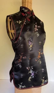 VTG Black Silk Plum Blossom Chinese Cheongsam Blouse – Small 6-8 Solz Squirrel - Picture 1 of 23