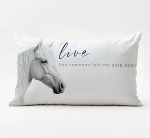 Western Horse Pillow Covers 12x20, Inspirational Cases, White - Picture 1 of 8