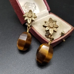 Pendientes Stephen Dweck Ojo de Tigre Grande Gota Floral Vintage Plata 925 Flor - Imagen 1 de 10