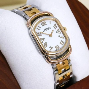 Reloj para mujer HERMES Rally 20 mm esfera blanca cuarzo dorado vintage JAPÓN chatarra - Imagen 1 de 10