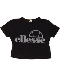 ELLESSE Womens Crop Graphic T-Shirt Top UK 4 XS Black Cotton AY03 - Picture 1 of 3
