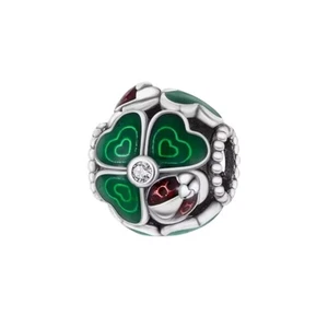 Ladybug Clover Charm for Charm Bracelets Plated Sterling Silver - Picture 1 of 3