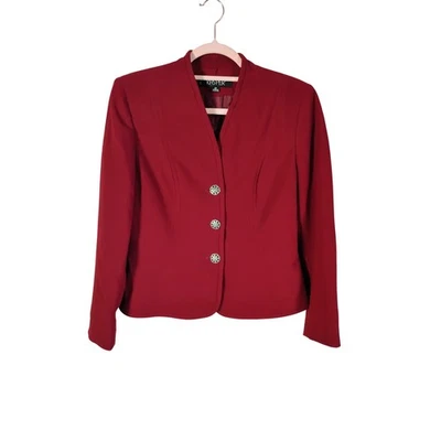 Kasper Petite Red Blazer Jacket Button Front Career Formal Interview Size 8 - Image 1 of 4