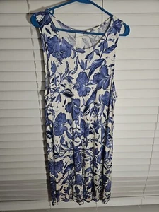 H&M schönes blau-weißes ärmelloses Trägerkleid mit Blumenmuster U-Ausschnitt Large - Bild 1 von 5