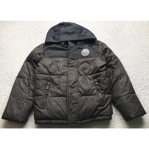 Abercrombie Fleece Lined Parka Jacket Boys Youth Size 9/10 Zip Logo Brown Black - Picture 1 of 12