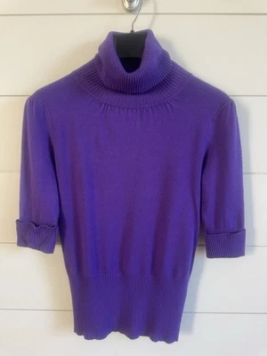 Takeout Women Purple Pullover Sweater Short Sleeve Turtleneck Medium - Image 1 of 4