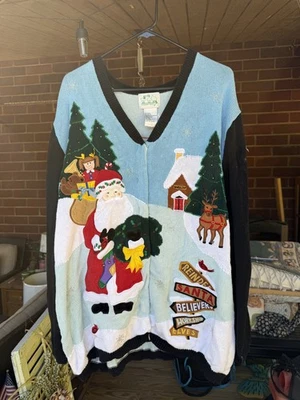 QUACKER FACTORY..CARDIGAN..CHRISTMAS..SWEATER..SANTA REINDEER ANGELS..3xl plus  - Image 1 of 3