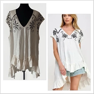 Top túnica Free People floral bordado de gran tamaño para mujer mediano boho campesino Foto 1 de 4
