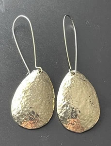 Gold Tone Textured Oval Disk Dangle Earrings Fashion Costume Jewellery - Picture 1 of 4