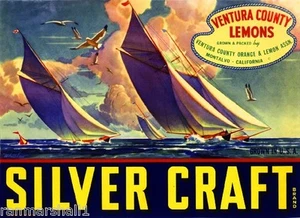 Montalvo Ventura County Silber Handwerk Zitrone Zitrus Obst Kiste Etikett Kunstdruck - Bild 1 von 1