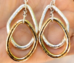 Altered Brighton Large Pebble Two Tone Silver & Gold Hoop On Lever Back Earrings - Picture 1 of 2