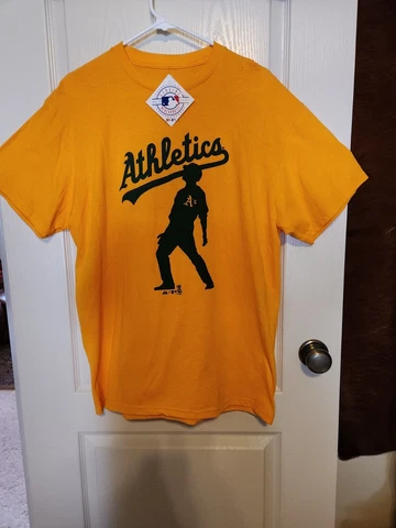 Oakland Athletics A's Baseball Majestic T-SHIRT Yellow UNIQUE Men's L NWT Cover