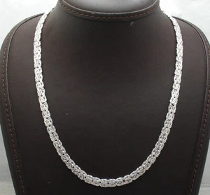 20" Byzantine Link Chain Necklace Spring Ring Lock Real 925 Sterling Silver - Picture 1 of 4