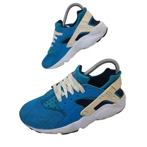 nike air huarache run size uk 4.5 blue cream black trainers 654275-401 sports - Picture 1 of 12