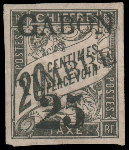 GABON 1889 25c on 20c BLACK MINT #13 full margins o.g. bit disturbed from hinge Cover