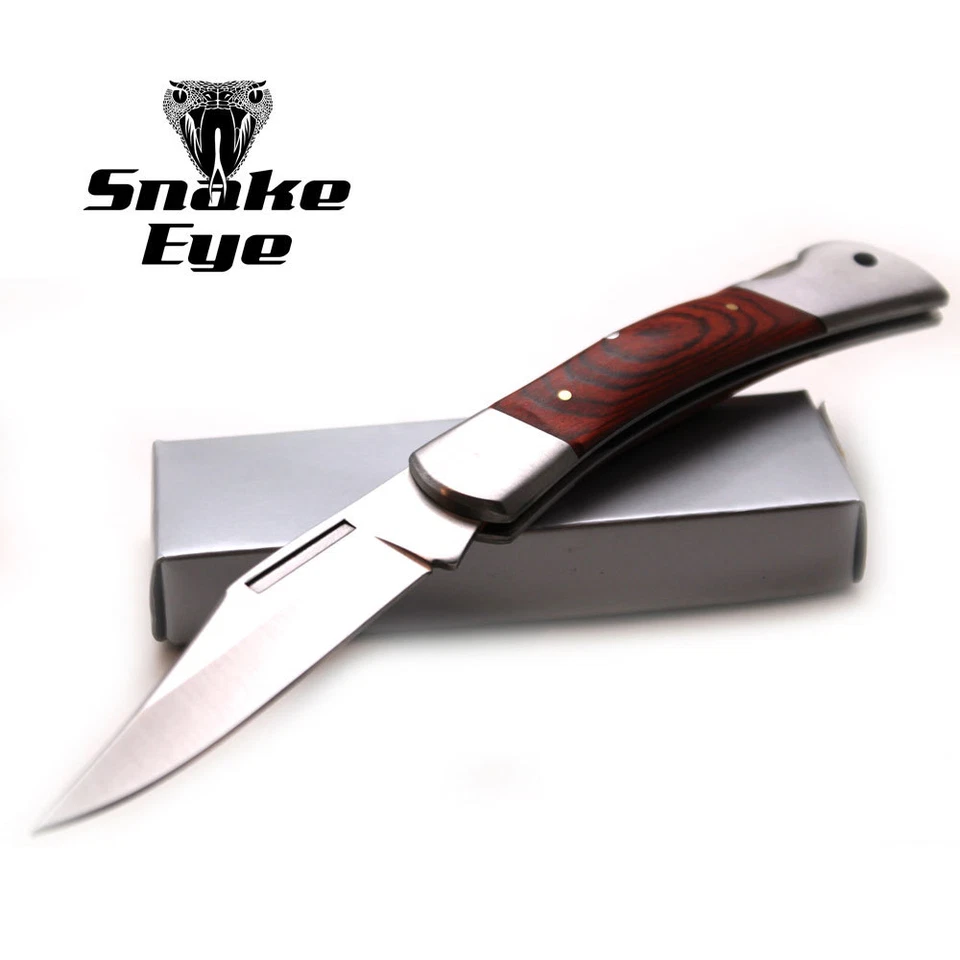 Snake Eye Tactical Lock Back Wood Handle Collector Folding Pocket Knife - Image 1 of 4