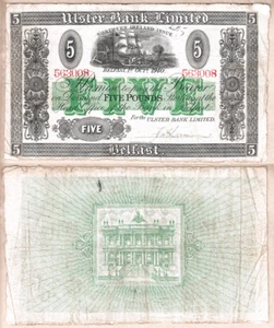 ASTA SENZA RISERVA! 1940 Irlanda del Nord Ulster Bank Limited £ 5, fine/VF - Foto 1 di 1