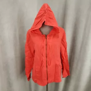 Sigrid Olsen Linen Hoodie Womens Medium Coral Hooded Full Zip Lightweight Jacket - Picture 1 of 12