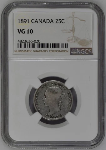 1891 Canada Quarter NGC VG 10 Silver Coin 25C Key Date Victoria Cover