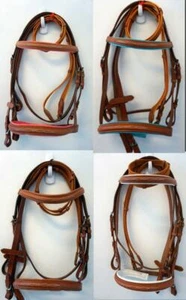 FANCY Stitch NB BB English Bridle Reins PONY TAN Padded Teal Pink White Tan! - Picture 1 of 5