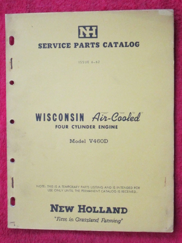 1962 NEW HOLLAND WISCONSIN FOUR CYLINDER ENGINE MODEL V460D PARTS CATALOG MANUAL - Image 1 of 1
