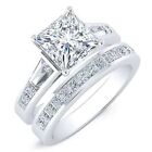 Engagement Ring Set 3.35ct Princess Cut White Moissanite 14k White Gold Size 8
