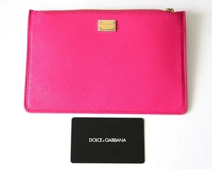 DOLCE & GABBANA Card Holder Wallet, Pink Leather with Gold DG Logo Pouch, Italy - Picture 1 of 8