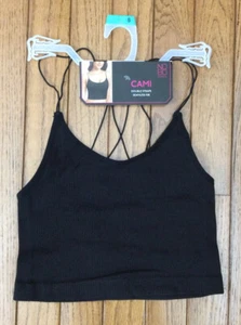New NO BOUNDARIES NOBO Black Cami Top T-shirt Stretch Ribbed Double Strap Sz S - Picture 1 of 5