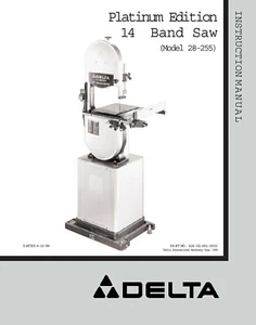 Delta 28-255 14" Platinum Band Saw Instructions Manual - Imagen 1 de 1
