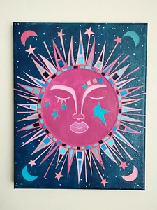 Sleeping Sun Art Boho Galaxy Celestial Mystical Spiritual Blue Pink Purple 8x10 - Picture 1 of 3
