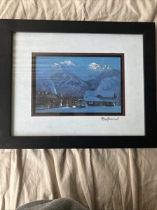 Arte ferroviario canadiense enmarcado estación de tren Banff firmada por Max Jacquiard con certificado de autenticidad - Imagen 1 de 5