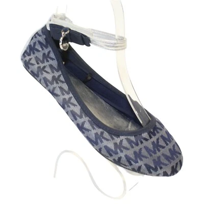 Michael Kors Fairleys Girls Sz 3 Silver Blue Logo Ankle Strap Ballet Flats Shoes - Image 1 of 4