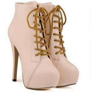 Damen Stiefeletten Plateau Stilettoabsatz Schnürung High Heels Pumps Schuhe Sexy - Picture 1 of 35