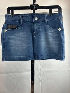 True Religion Womens Denim Mini Skirt Size 27 With Leather Trim NWT Made In USA - Picture 1 of 6