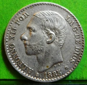 ALFONSO XII 50 Centimos 1885/1 Stars 8 - 6/1 XF Silver - Picture 1 of 2