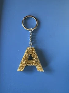 Glitter Resin Letter A Keychain Clear Resin with Gold Glitter - Picture 1 of 5