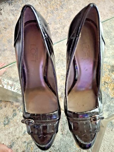 Ann Taylor Oxford Leather Black Patent Platform Heels Pumps Academia 7 M - Picture 1 of 6
