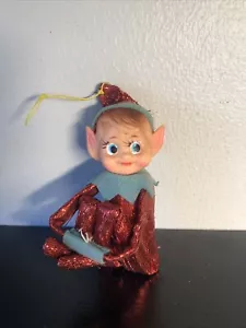 Vintage Shiny Metallic Red Christmas Elf Pixie Knee Hugger Japan 9” - Picture 1 of 14