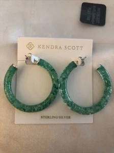 Kendra Scott Sonnie Sterling Silver & Green Onyx Resin Hoop Earrings NWT - Picture 1 of 11