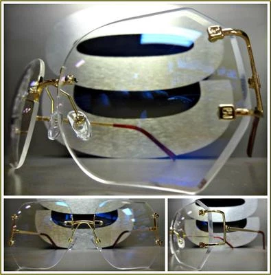 Женщин НЕГАБАРИТНЫЙ ВИНТАЖНЫЙ ретро стиль прозрачный переливающийся объектив очки золотой оправы - Изображение 1 из 4