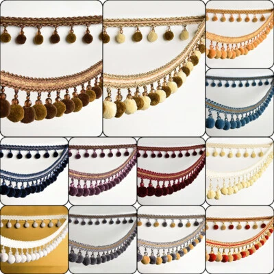 1M POM POM Bobble Trim Fringe Crystal Curtain Sewing Tassel Trimming Ribbon - Image 1 of 4