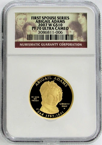 2007 W GOLD $10 ABIGAIL ADAMS 1/2 oz PROOF SPOUSE COIN NGC PF 70 UC Cover